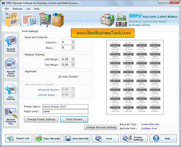 Screenshot of Inventory Control Barcodes Generator