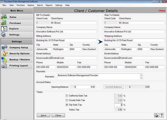 Purchase Order Form screen shot