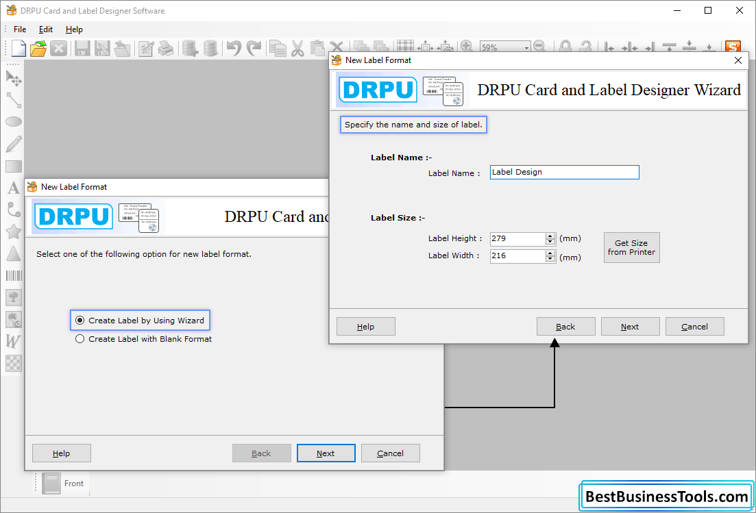Create label by using Wizard