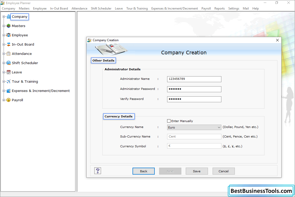 Company Administrator Details