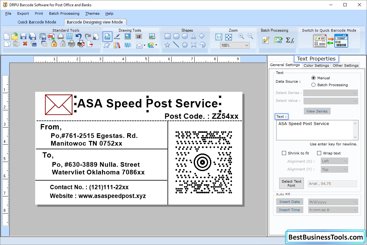 Post office mailing letter envelope labels design bank barcode software