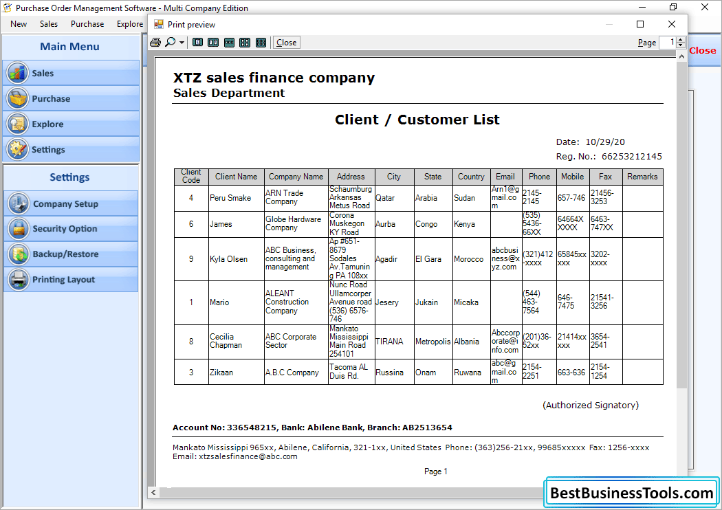 Client Customer List